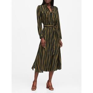 BANANA REPUBLIC Zebra Print Utility Tie Shirt Dress Size 14